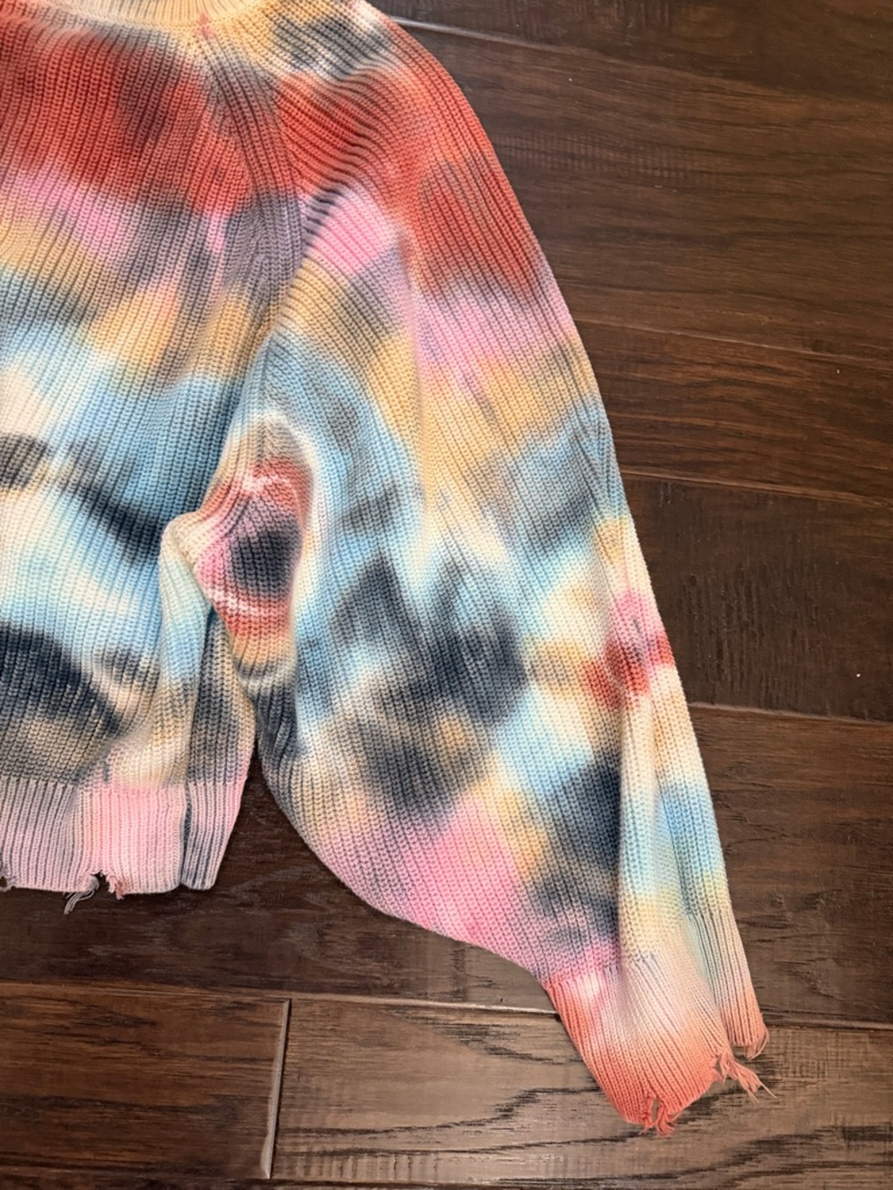 Cropped Sweater Boho Tie-Dye Ribbed Crewneck  - Multicolor - Picture 13 of 16